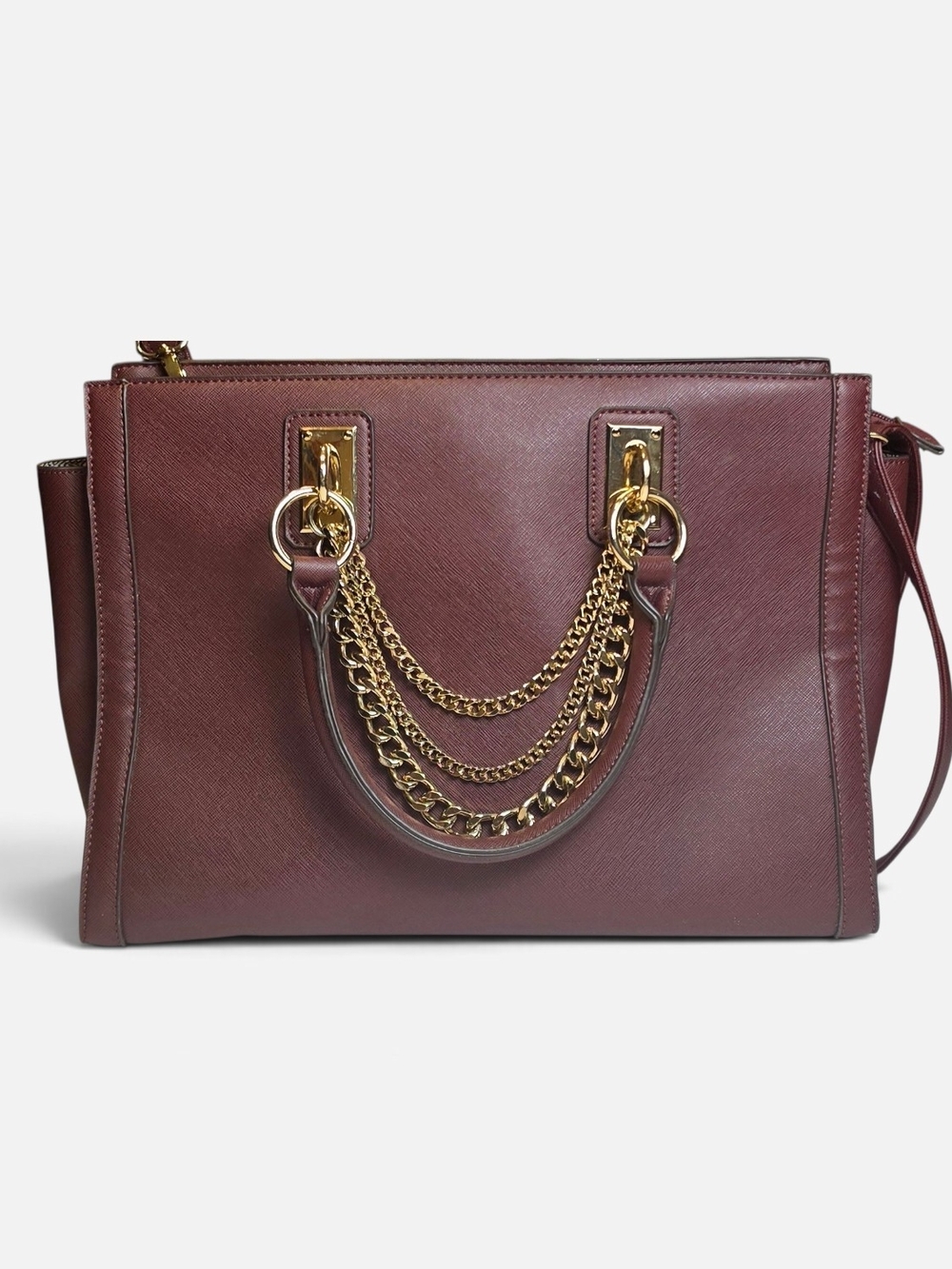 JustFab Burgundy Chain Satchel Bag Gold Hardware Crossbody Shoulder Purse